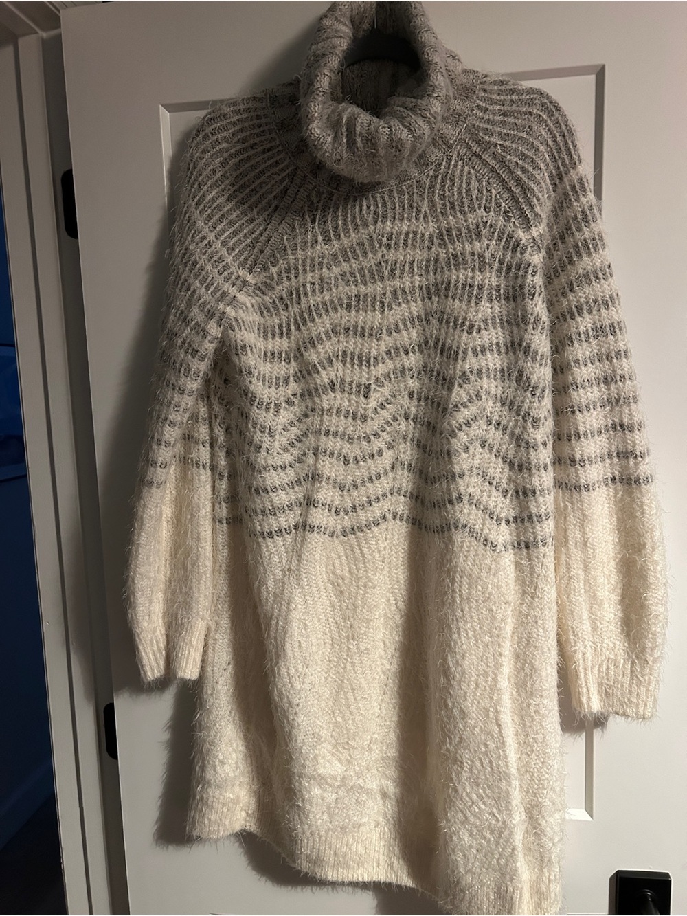 Sleeping on Snow-AnthropologieCozy Cream and Light Gray Sweater Dress